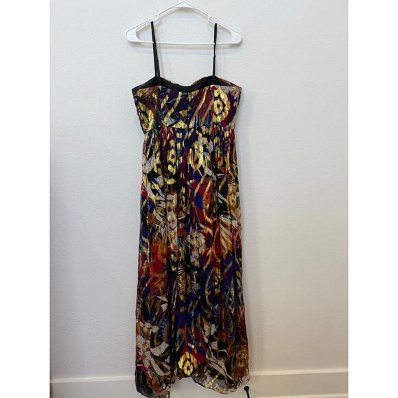 Vintage Oleg Cassini Silk Maxi Dress Gown Multicolor Metallic Beaded Eclectic 10 - Picture 2 of 13